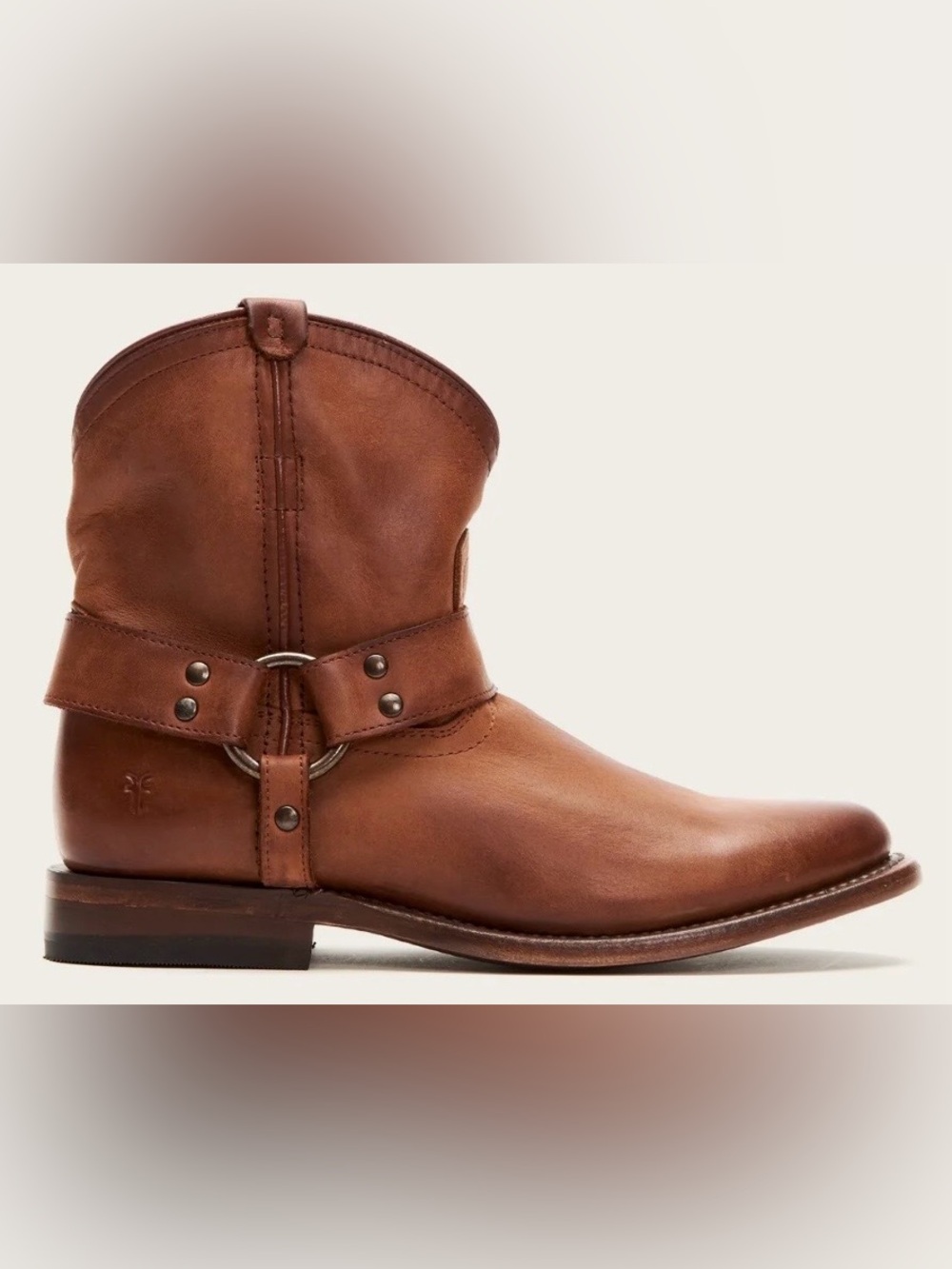 Frye Wyatt Harness Short Boots Cognac Brown Leather Moto Western Country Boho 8